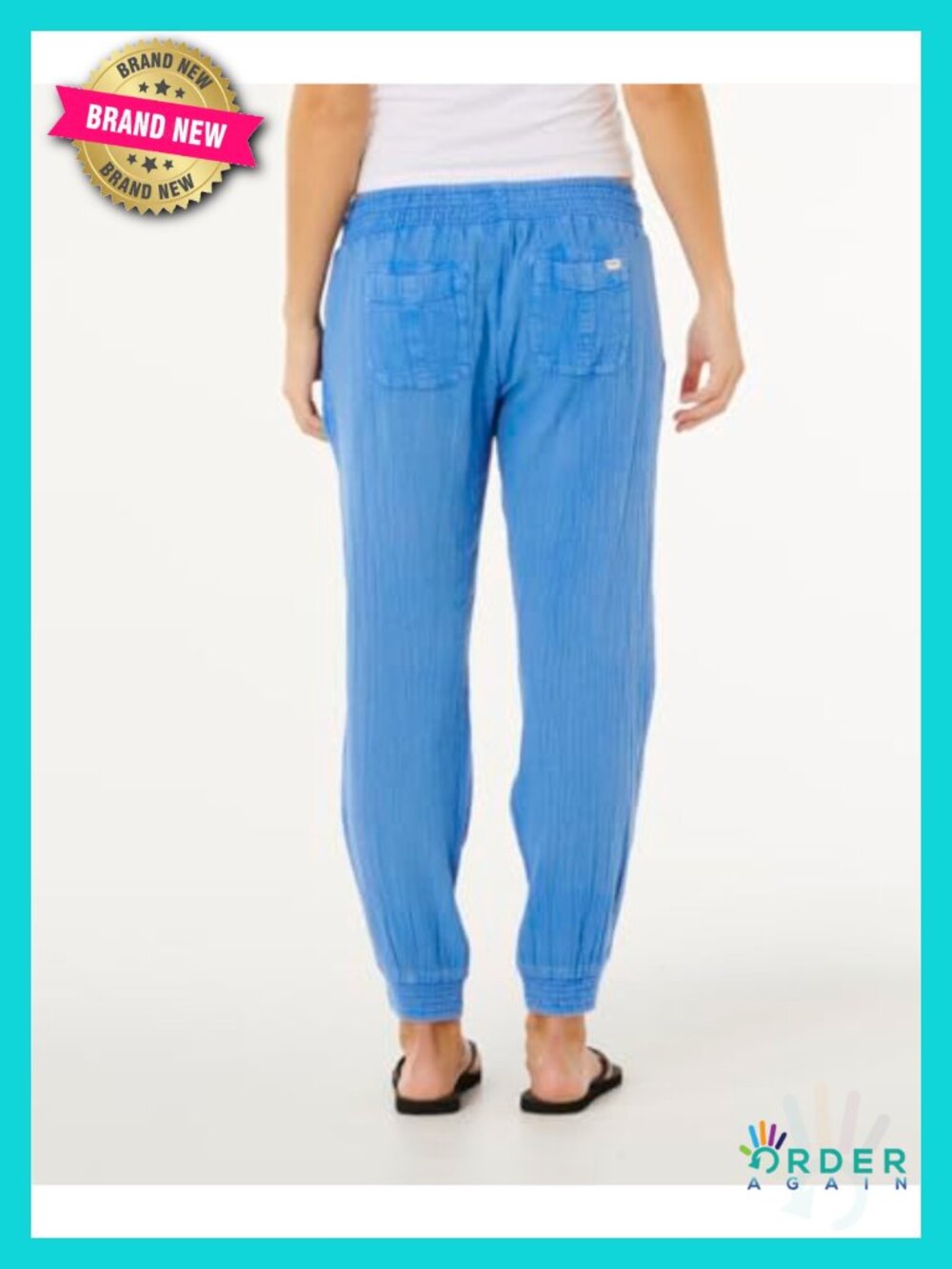 Women's Classic Surf Pant - Cotton Crepe Poplin Beach Pant with Drawcord Waist - Picture 2 of 2